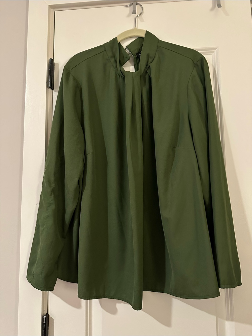Eloquii Olive Tie-Neck Long Sleeve Blouse